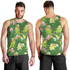 Australia Budgerigars Parakeets Men Tank Top Green And Yellow Bird Seamless Orchids Flowers