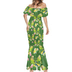 Australia Budgerigars Parakeets Mermaid Dress Green And Yellow Bird Seamless Orchids Flowers