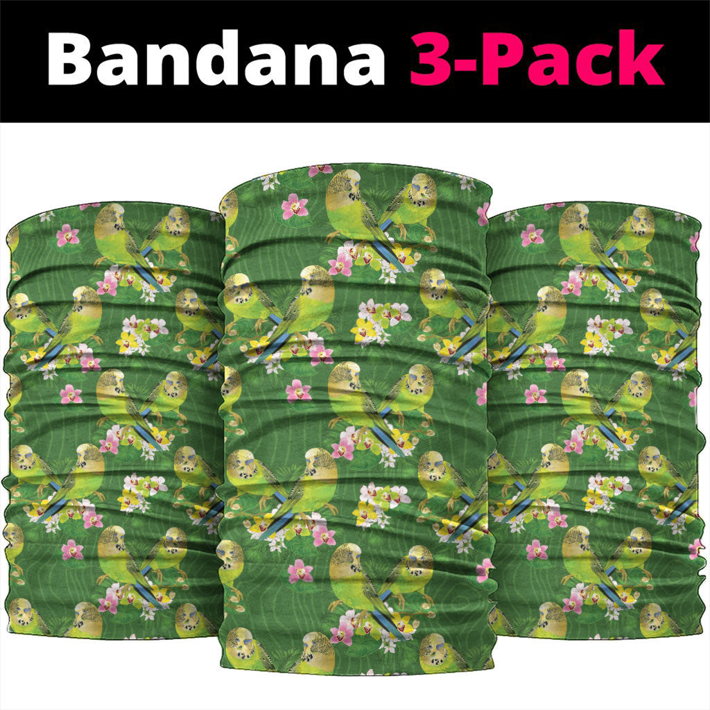 Australia Budgerigars Parakeets Neck Gaiter Green And Yellow Bird Seamless Orchids Flowers