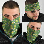 Australia Budgerigars Parakeets Neck Gaiter Green And Yellow Bird Seamless Orchids Flowers