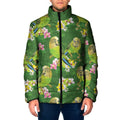 Australia Budgerigars Parakeets Padded Jacket Green And Yellow Bird Seamless Orchids Flowers