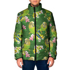 Australia Budgerigars Parakeets Padded Jacket Green And Yellow Bird Seamless Orchids Flowers