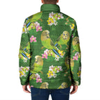 Australia Budgerigars Parakeets Padded Jacket Green And Yellow Bird Seamless Orchids Flowers