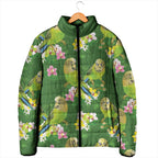 Australia Budgerigars Parakeets Padded Jacket Green And Yellow Bird Seamless Orchids Flowers