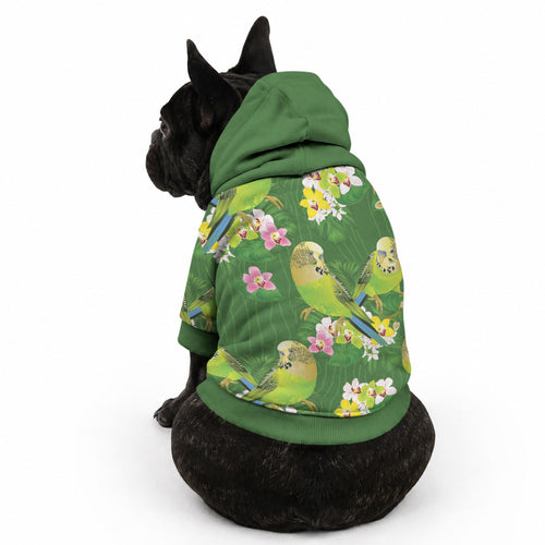 Australia Budgerigars Parakeets Pet Hoodie Green And Yellow Bird Seamless Orchids Flowers