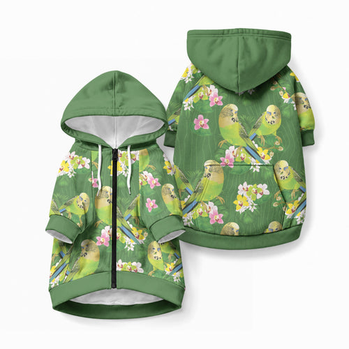 Australia Budgerigars Parakeets Pet Hoodie Green And Yellow Bird Seamless Orchids Flowers