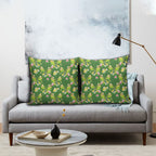 Australia Budgerigars Parakeets Pillow Cover Green And Yellow Bird Seamless Orchids Flowers
