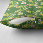 Australia Budgerigars Parakeets Pillow Cover Green And Yellow Bird Seamless Orchids Flowers