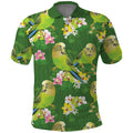 Australia Budgerigars Parakeets Polo Shirt Green And Yellow Bird Seamless Orchids Flowers