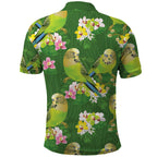 Australia Budgerigars Parakeets Polo Shirt Green And Yellow Bird Seamless Orchids Flowers