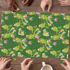 Australia Budgerigars Parakeets Puzzle Green And Yellow Bird Seamless Orchids Flowers