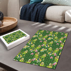 Australia Budgerigars Parakeets Puzzle Green And Yellow Bird Seamless Orchids Flowers