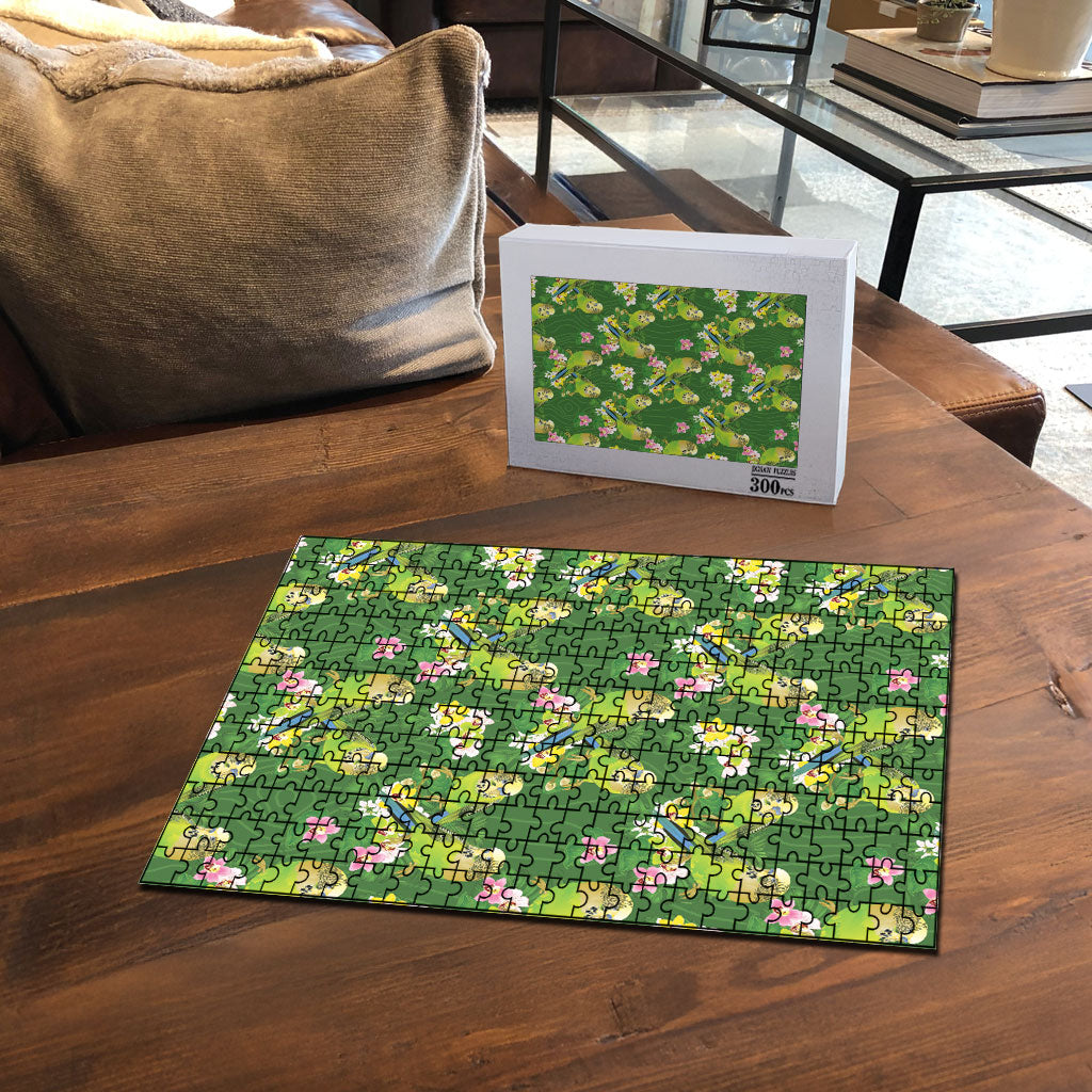 Australia Budgerigars Parakeets Puzzle Green And Yellow Bird Seamless Orchids Flowers
