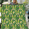 Australia Budgerigars Parakeets Quilt Green And Yellow Bird Seamless Orchids Flowers