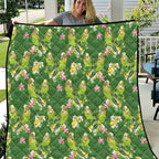 Australia Budgerigars Parakeets Quilt Green And Yellow Bird Seamless Orchids Flowers