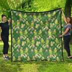 Australia Budgerigars Parakeets Quilt Green And Yellow Bird Seamless Orchids Flowers