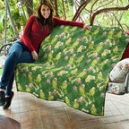 Australia Budgerigars Parakeets Quilt Green And Yellow Bird Seamless Orchids Flowers