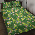 Australia Budgerigars Parakeets Quilt Bed Set Green And Yellow Bird Seamless Orchids Flowers