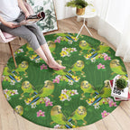 Australia Budgerigars Parakeets Round Carpet Green And Yellow Bird Seamless Orchids Flowers