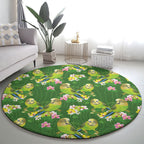 Australia Budgerigars Parakeets Round Carpet Green And Yellow Bird Seamless Orchids Flowers