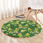 Australia Budgerigars Parakeets Round Carpet Green And Yellow Bird Seamless Orchids Flowers