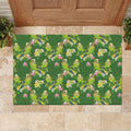 Australia Budgerigars Parakeets Rubber Doormat Green And Yellow Bird Seamless Orchids Flowers