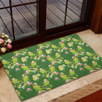 Australia Budgerigars Parakeets Rubber Doormat Green And Yellow Bird Seamless Orchids Flowers