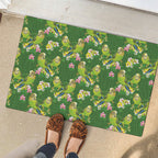 Australia Budgerigars Parakeets Rubber Doormat Green And Yellow Bird Seamless Orchids Flowers
