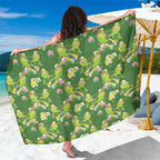 Australia Budgerigars Parakeets Sarong Green And Yellow Bird Seamless Orchids Flowers
