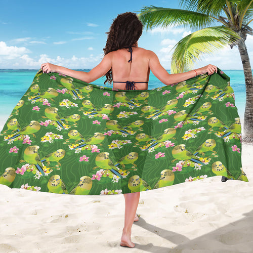 Australia Budgerigars Parakeets Sarong Green And Yellow Bird Seamless Orchids Flowers