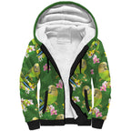 Australia Budgerigars Parakeets Sherpa Hoodie Green And Yellow Bird Seamless Orchids Flowers