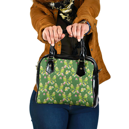 Australia Budgerigars Parakeets Shoulder Handbag Green And Yellow Bird Seamless Orchids Flowers