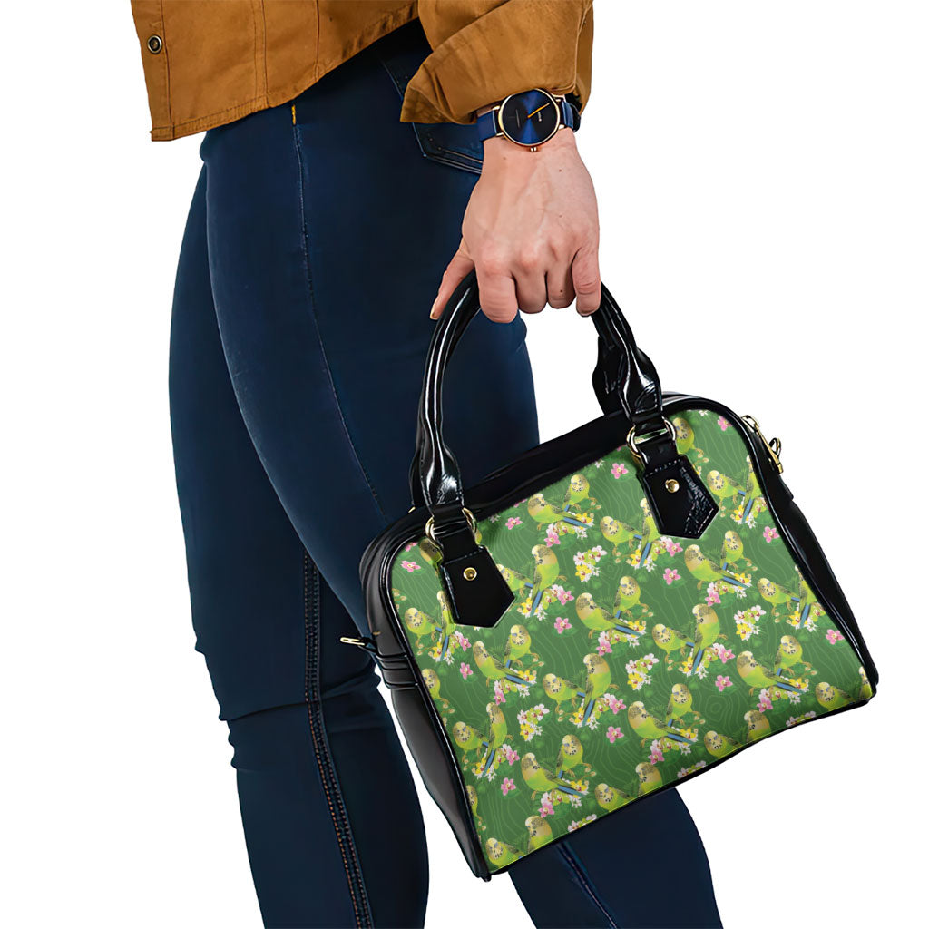 Australia Budgerigars Parakeets Shoulder Handbag Green And Yellow Bird Seamless Orchids Flowers