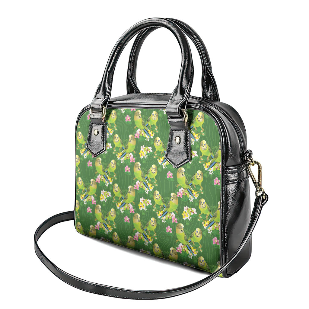 Australia Budgerigars Parakeets Shoulder Handbag Green And Yellow Bird Seamless Orchids Flowers