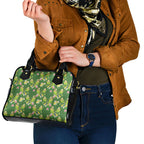Australia Budgerigars Parakeets Shoulder Handbag Green And Yellow Bird Seamless Orchids Flowers