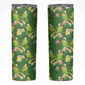 Australia Budgerigars Parakeets Skinny Tumbler Green And Yellow Bird Seamless Orchids Flowers