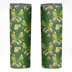 Australia Budgerigars Parakeets Skinny Tumbler Green And Yellow Bird Seamless Orchids Flowers