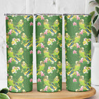 Australia Budgerigars Parakeets Skinny Tumbler Green And Yellow Bird Seamless Orchids Flowers