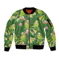 Australia Budgerigars Parakeets Sleeve Zip Bomber Jacket Green And Yellow Bird Seamless Orchids Flowers