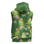 Australia Budgerigars Parakeets Sleeveless Hoodie Green And Yellow Bird Seamless Orchids Flowers