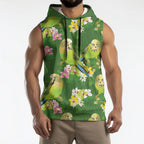 Australia Budgerigars Parakeets Sleeveless Hoodie Green And Yellow Bird Seamless Orchids Flowers
