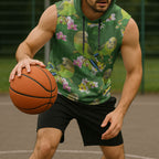 Australia Budgerigars Parakeets Sleeveless Hoodie Green And Yellow Bird Seamless Orchids Flowers