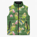 Australia Budgerigars Parakeets Sleeveless Puffer Jacket Green And Yellow Bird Seamless Orchids Flowers
