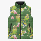 Australia Budgerigars Parakeets Sleeveless Puffer Jacket Green And Yellow Bird Seamless Orchids Flowers