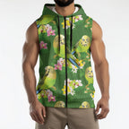 Australia Budgerigars Parakeets Sleeveless Zip Hoodie Green And Yellow Bird Seamless Orchids Flowers