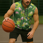 Australia Budgerigars Parakeets Sleeveless Zip Hoodie Green And Yellow Bird Seamless Orchids Flowers
