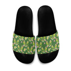 Australia Budgerigars Parakeets Slide Sandals Green And Yellow Bird Seamless Orchids Flowers