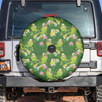 Australia Budgerigars Parakeets Spare Tire Cover Green And Yellow Bird Seamless Orchids Flowers