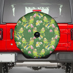Australia Budgerigars Parakeets Spare Tire Cover Green And Yellow Bird Seamless Orchids Flowers