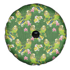 Australia Budgerigars Parakeets Spare Tire Cover Green And Yellow Bird Seamless Orchids Flowers